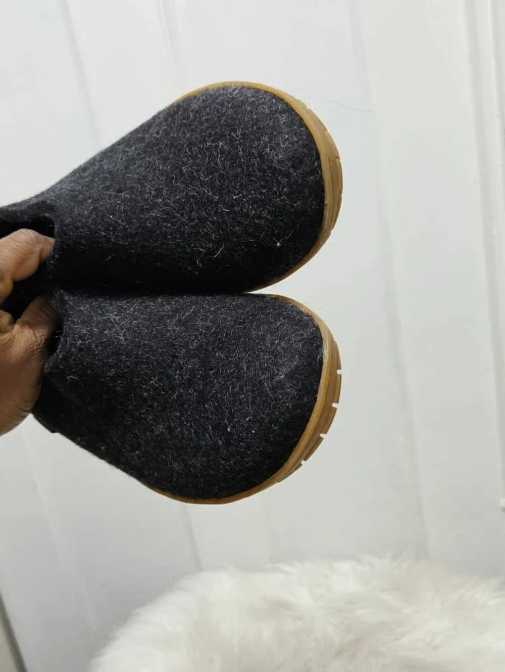 Glerups Charcoal 100% Wool Slip-On Mule Clog Honey Rubber Sole Unisex Sz 6 Eur37